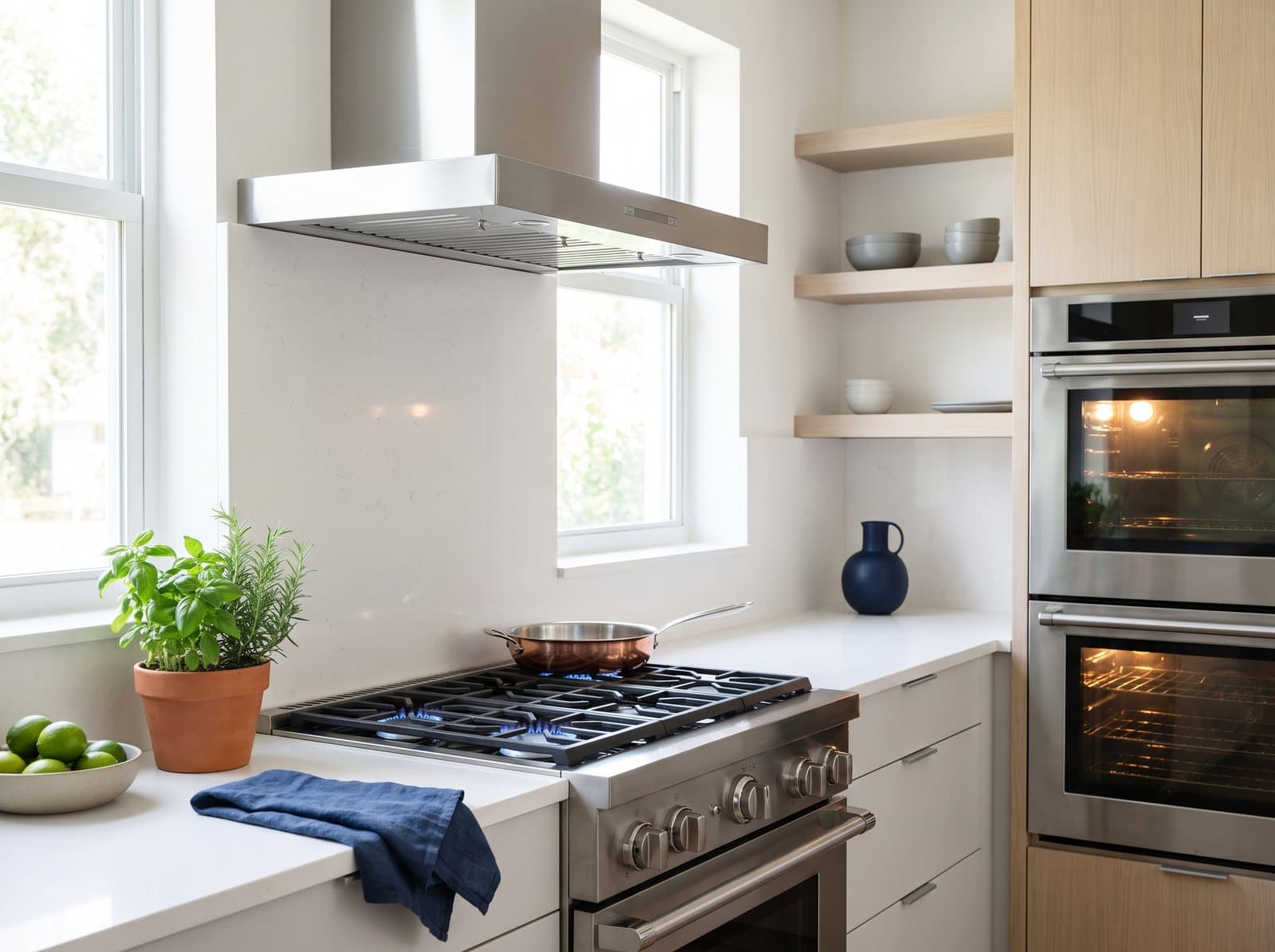 Stainless gas range and double wall oven